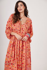 Vestido Longo Com Rendas E Crochê rosé Estampado Yacamim E6