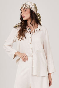 Camisa Manga Longa Botão De Coco Bege Yacamim A2 Liso