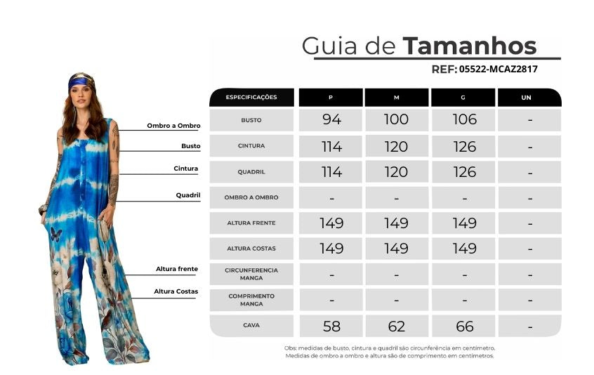 Macacão Pantalona Azul Estampa De Rosas Yacamim O9