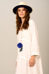 Vestido Midi De Viscolinho Off White Yacamim C1