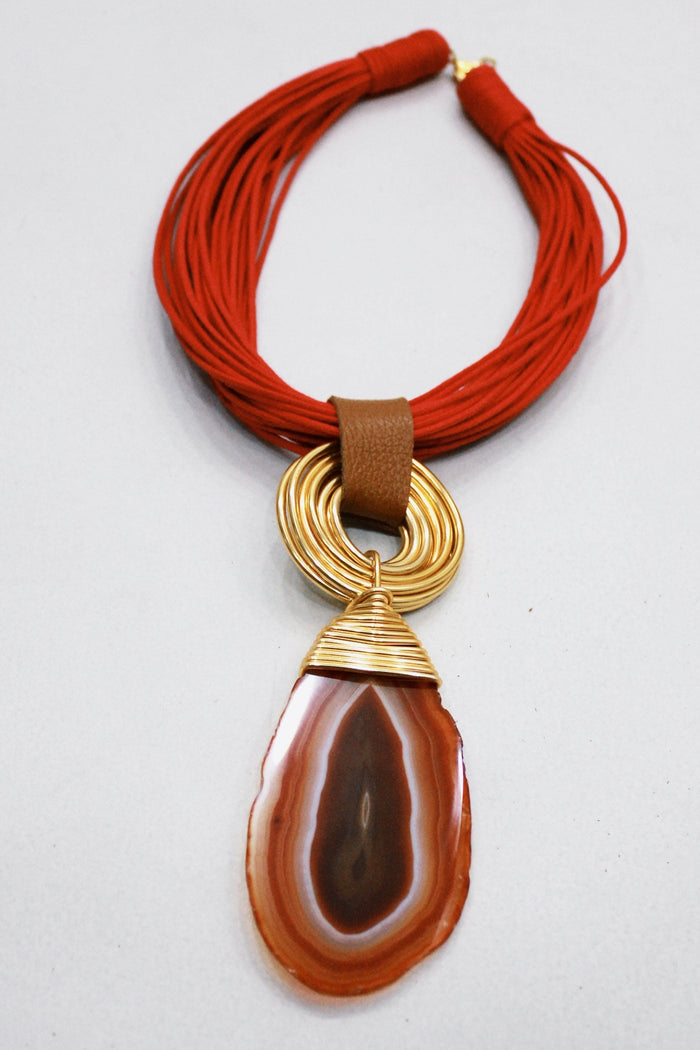 Colar Artesanal Com Pedra Ágata Yacamim #538