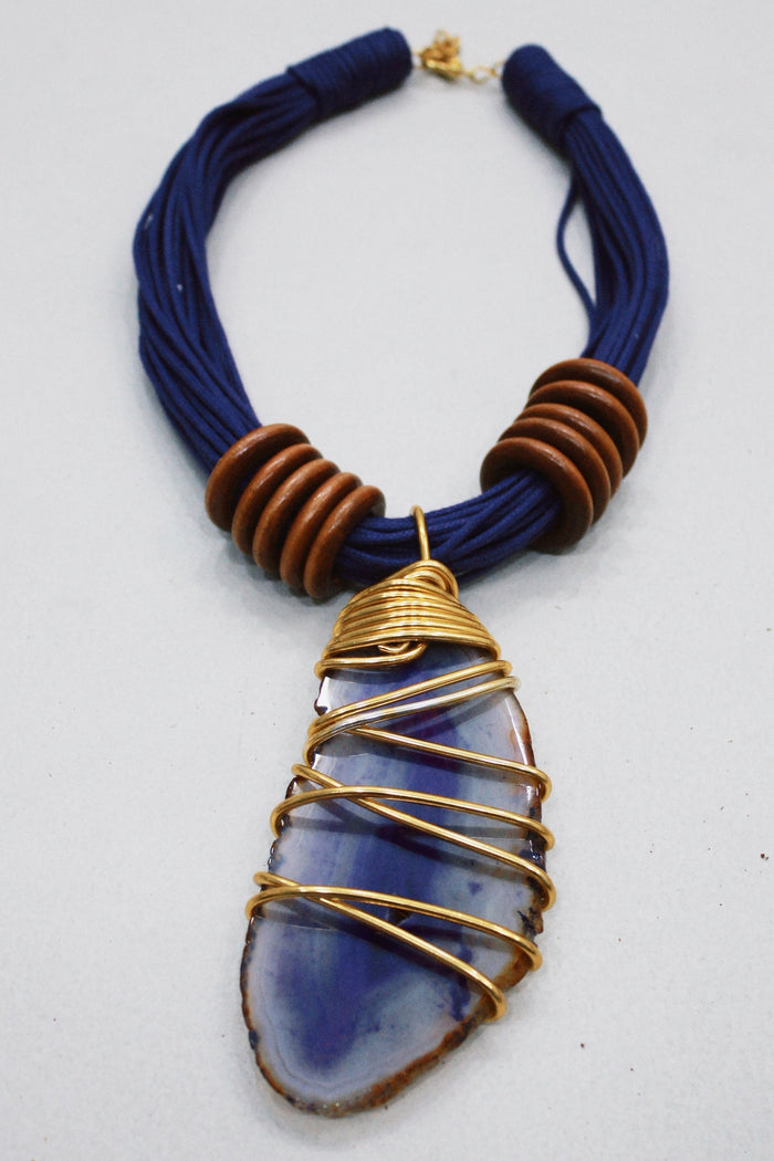 Colar Artesanal Com Pedra Ágata Yacamim #536