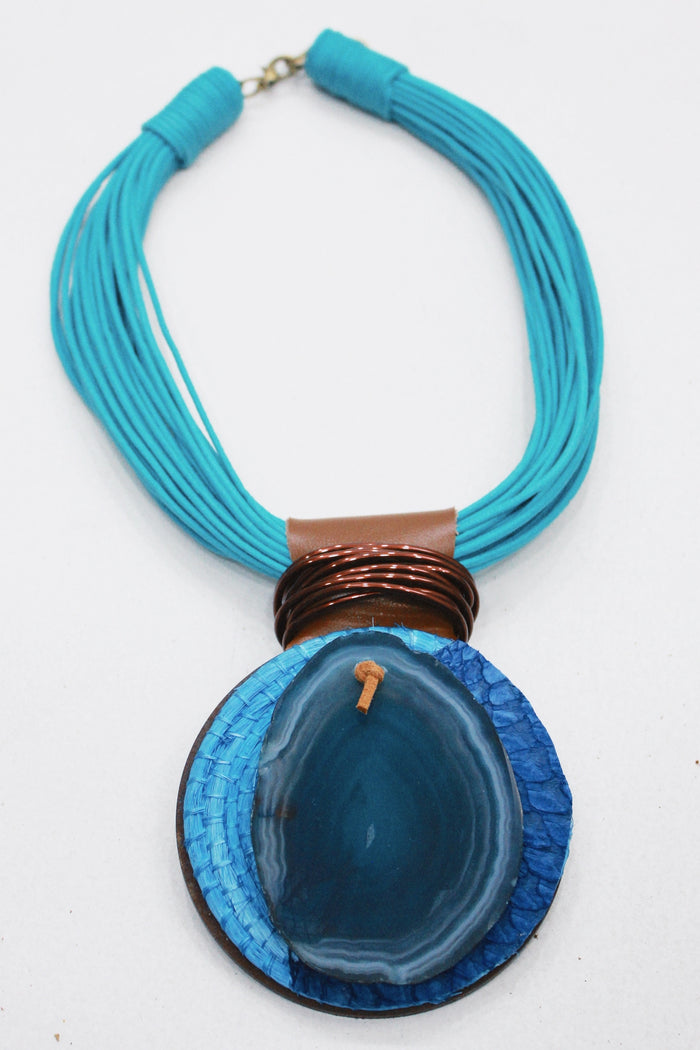 Colar Artesanal Com Pedra Ágata Yacamim #537