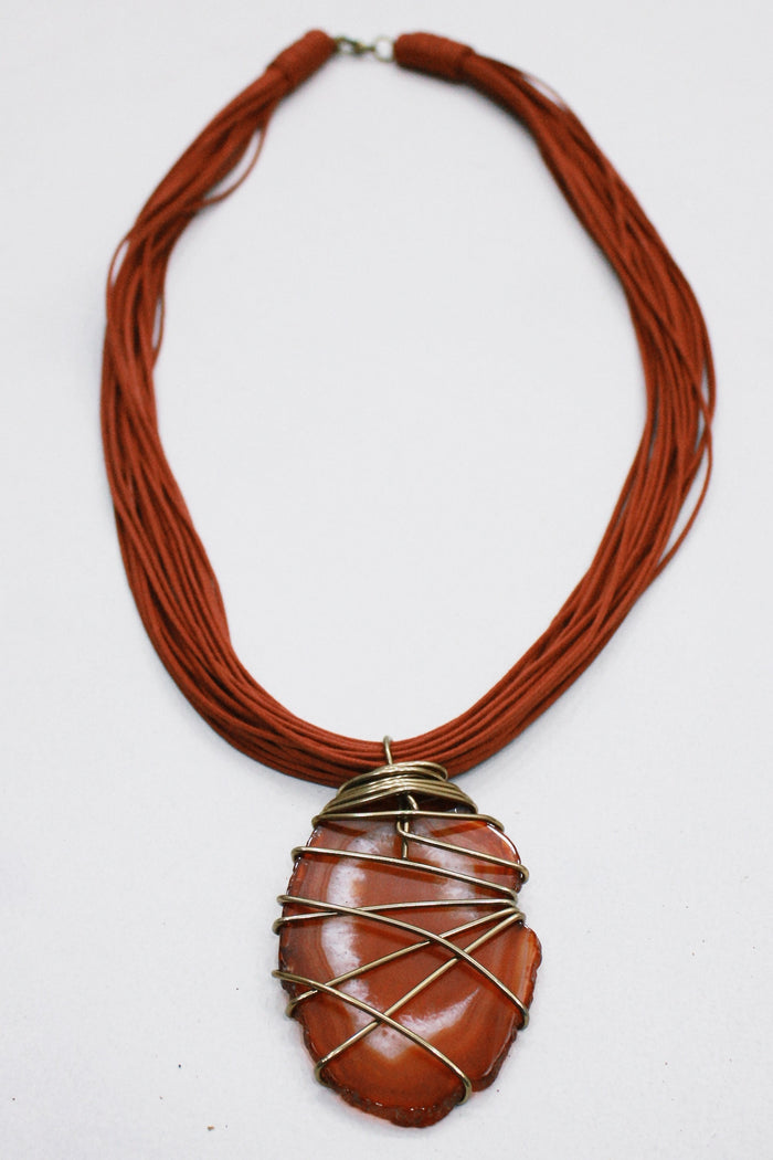 Colar Artesanal Longo Com Pedra Ágata Yacamim #542