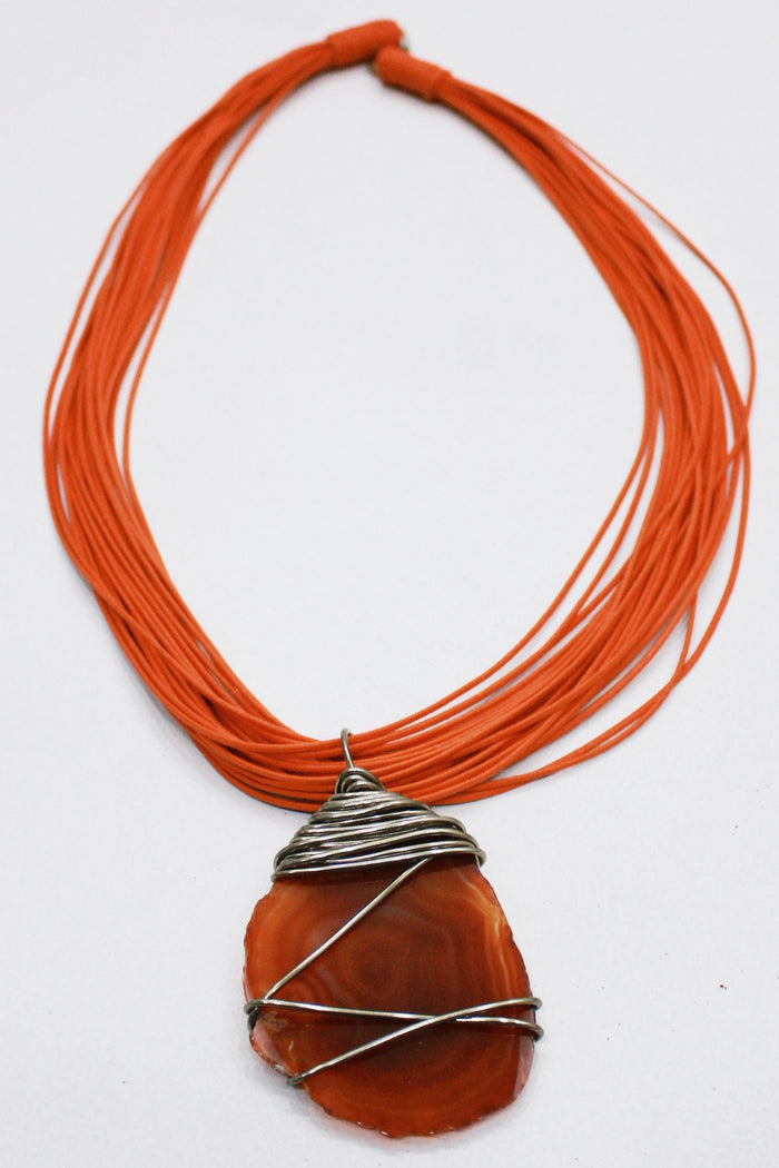 Colar Artesanal Longo Com Pedra Ágata Yacamim #540