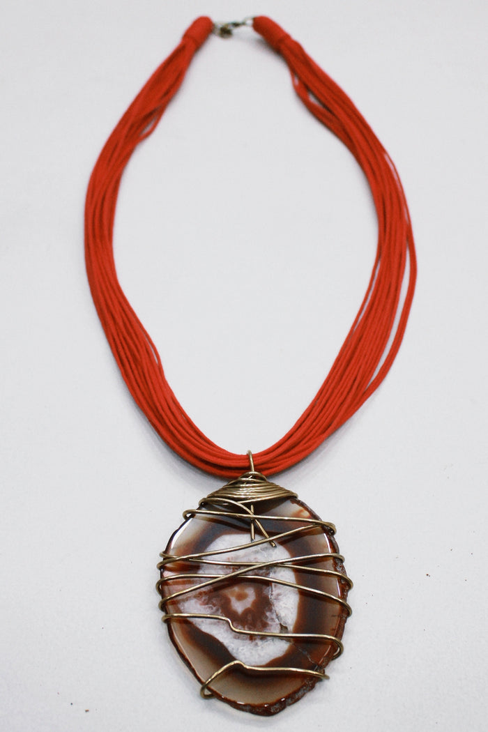 Colar Artesanal Longo Com Pedra Ágata Yacamim #541