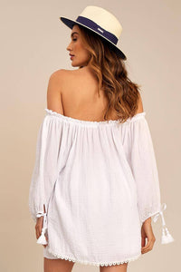 Bata Ciganinha Com Mangas 3/8 Bufantes Branco Yacamim b3