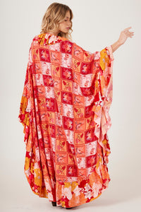 Kaftan Longo Laranja Estampa Geométrica Patchwork Yacamim J8