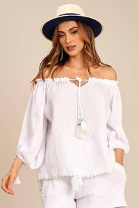 Bata Ciganinha Com Mangas 3/8 Bufantes Branco Yacamim b3