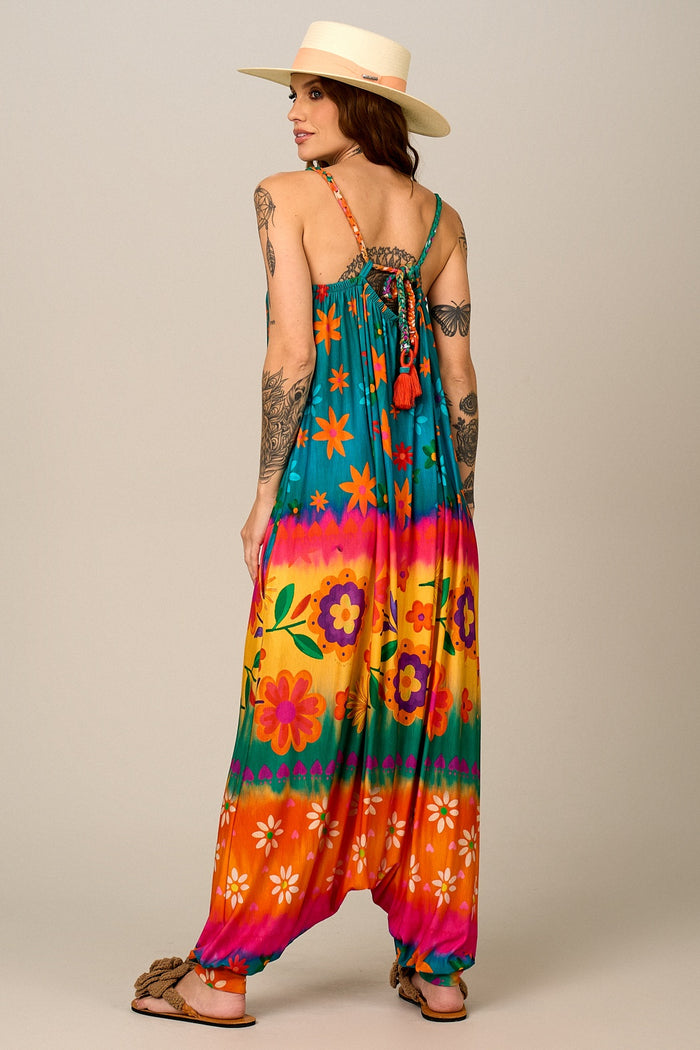 Macacão Longo Saruel Colorido Estampado Yacamim O7