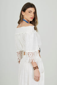 Bata Cropped Ciganinha De Algodão Branca Coleção Bahêa Yacamim Q8