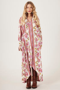 Chemise Longo Transpassado Rosa Estampa Cashmere Yacamim M3