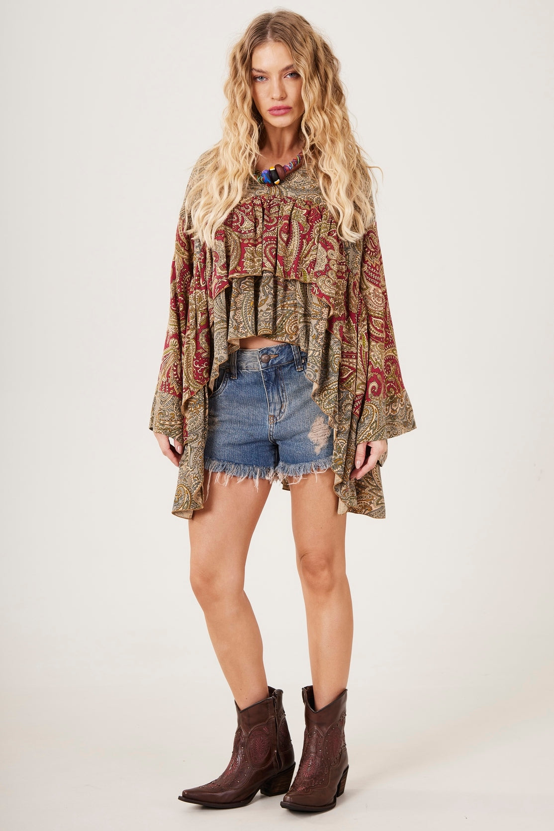 Bata Ampla Marsala Cashmere Patchwork Yacamim B31