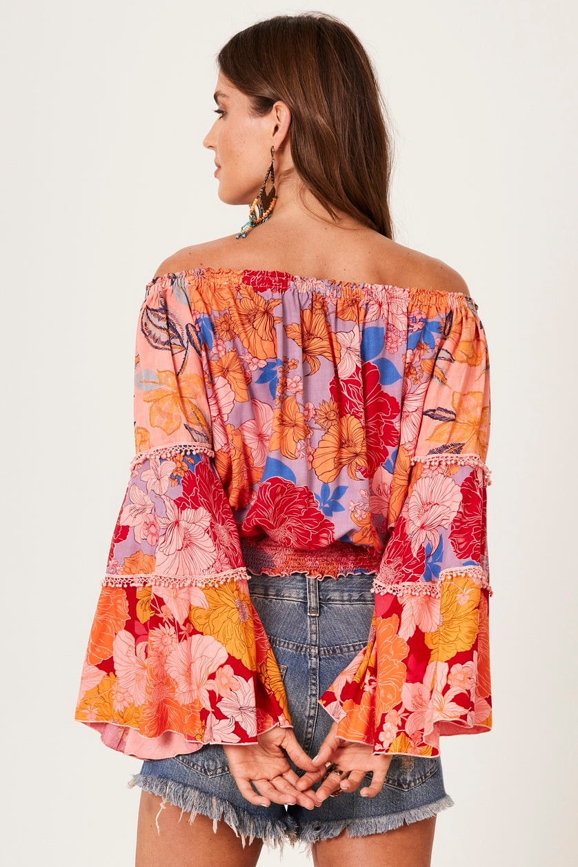 Bata Ciganinha Com Mangas Flare Rosa Patchwork Yacamim B8