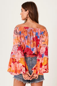 Bata Ciganinha Com Mangas Flare Rosa Patchwork Yacamim B8