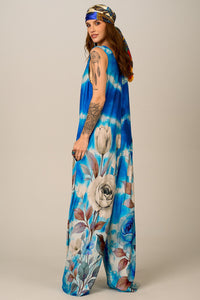 Macacão Pantalona Azul Estampa De Rosas Yacamim O9