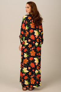 Chemise Longa Ampla Preto Floral Yacamim N3