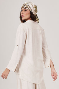 Camisa Manga Longa Botão De Coco Bege Yacamim A2 Liso