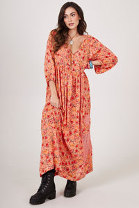 Vestido Longo Com Rendas E Crochê rosé Estampado Yacamim E6