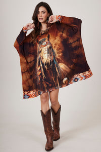 Bata Ampla Estampa Cavalo Com Pedrinhas Marrom Yacamim B22