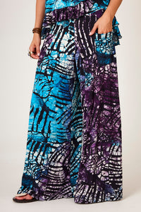 Calça Pantalona Azul Estampa Digital De Batik Yacamim A37