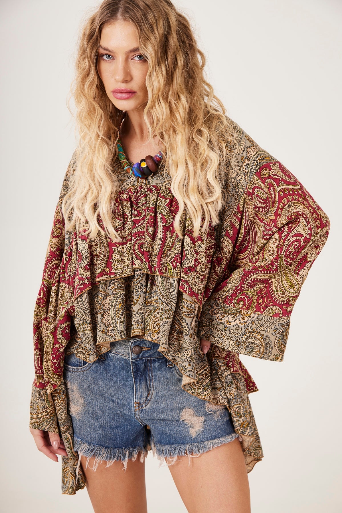 Bata Ampla Marsala Cashmere Patchwork Yacamim B31