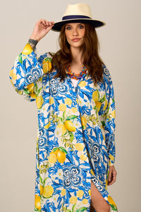 Chemise Longo Amplo Estampa De Limões Sicilianos Yacamim L2