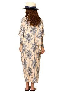 Chemise Longo Bege Estampa De Coqueiros Yacamim N8