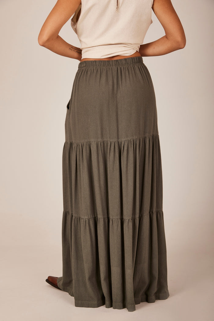 Saia Longa De Linho 3 Marias Verde Escuro Yacamim H1/2 Liso