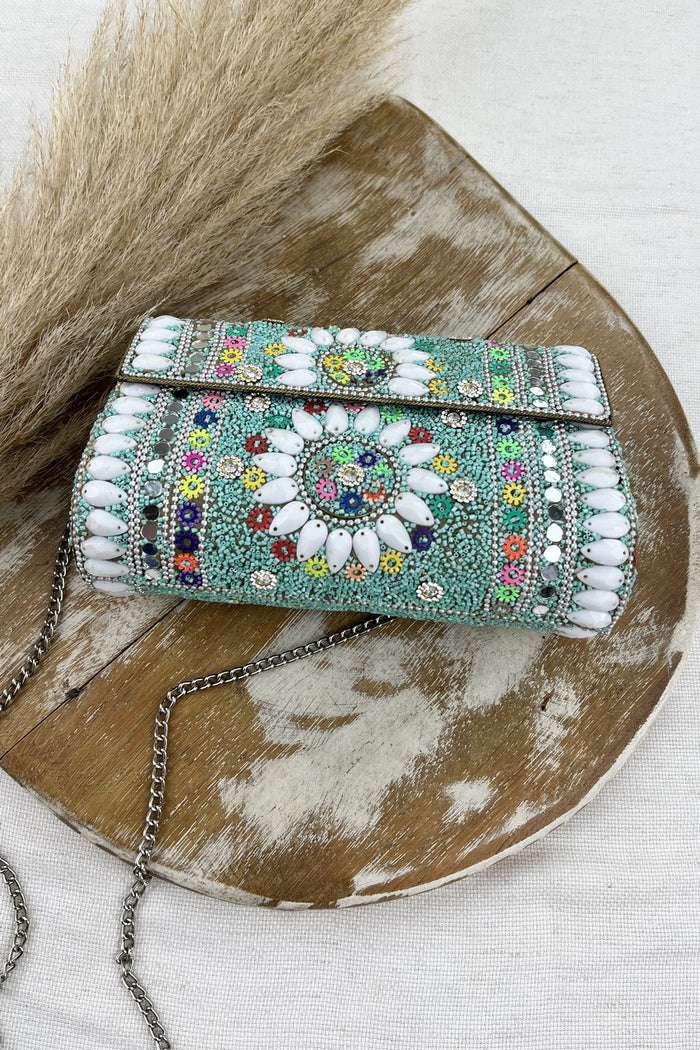 Bolsa De Mão Artesanal Mosaico Verde Yacamim #186