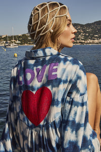 Chemise Ampla Manga Longa Azul Tie Dye Digital Love Yacamim N9 Paris