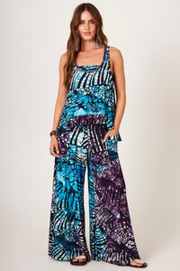 Calça Pantalona Azul Estampa Digital De Batik Yacamim A37