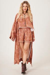 Kimono Longo Marrom Claro Estampa Love Yacamim J7