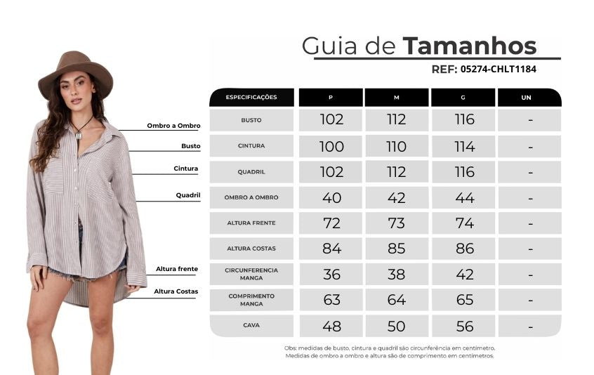 Chemise Amplo Marrom Listrado Yacamim L5