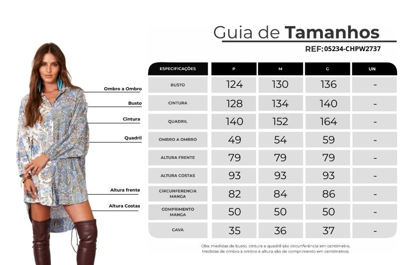 Chemise Alongado Azul Patchwork Cashmere Yacamim N10