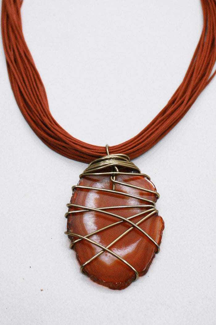 Colar Artesanal Longo Com Pedra Ágata Yacamim #542