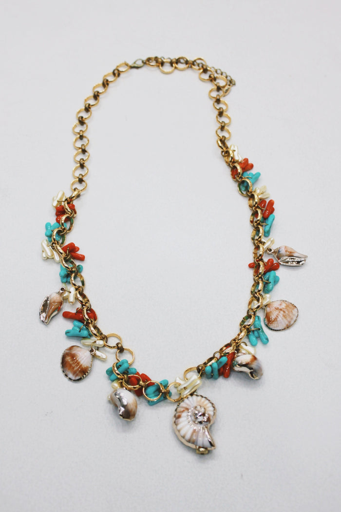 Colar Artesanal De Corrente Com Mix De Pingentes Yacamim #509