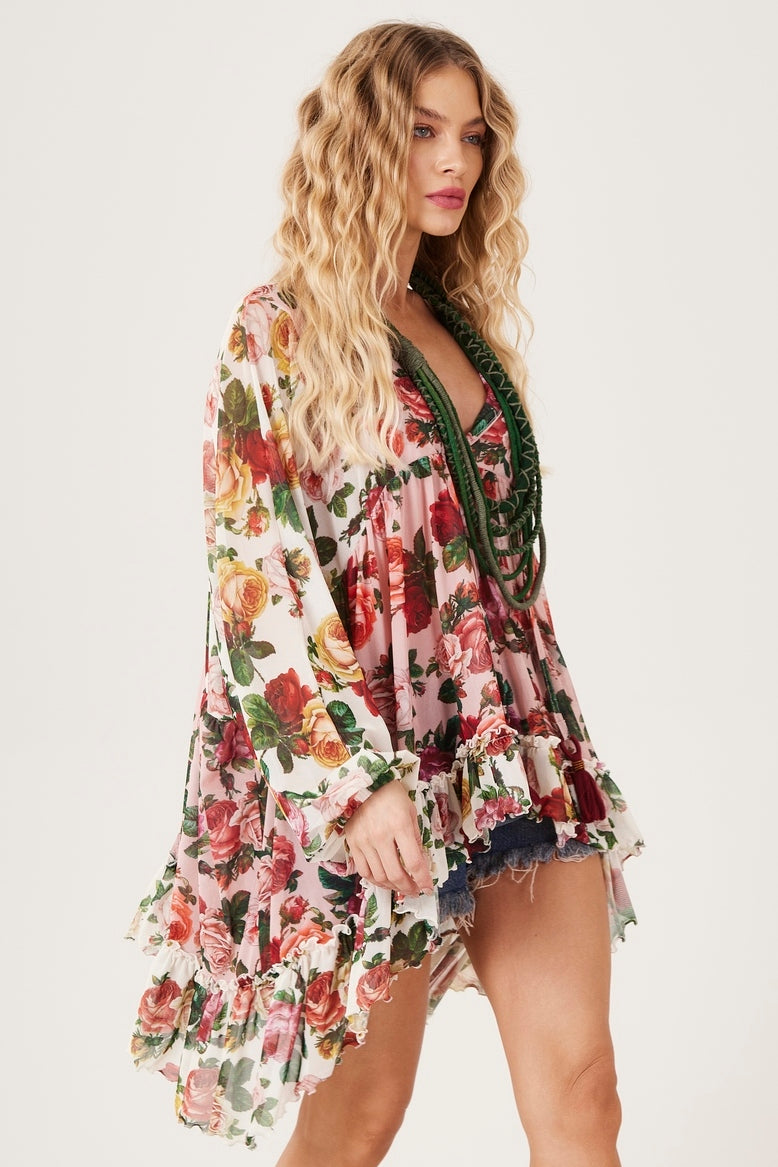 Bata Ampla De Tule Alongada Rosa Patchwork Yacamim B12 Paris