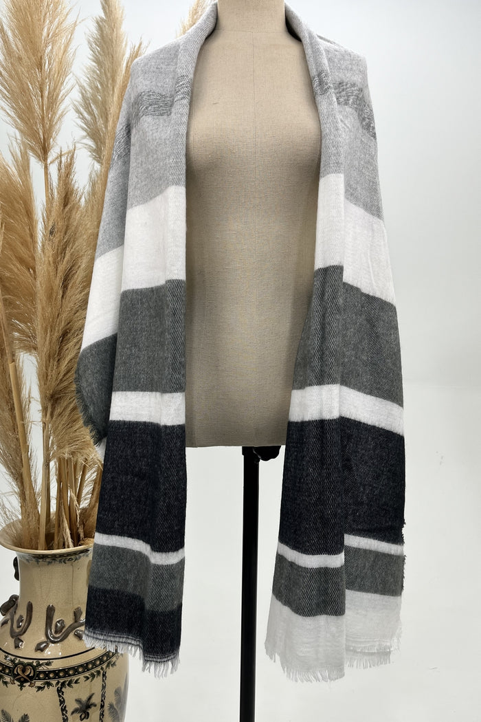 Cachecol Manta De Lã Cinza Listrada Yacamim #258