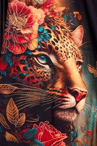 Bata Ampla Alongada Estampa De Onça Com Pedrinhas Yacamim B28