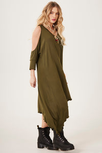 Vestido Curto Com Pontas Laterais Verde Musgo Yacamim E6 Liso