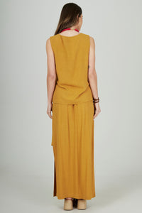 Saia Reta De Viscolinho Mostarda Yacamim A11