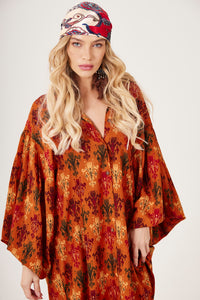 Chemise Ampla Laranja Escuro Estampado Yacamim M9