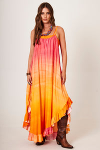 Vestido Midi De Alcinhas Rosa E Laranja Degradê Yacamim D16