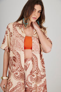 Camisa Ampla Bege Estampa Cashmere Yacamim A35