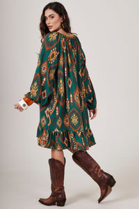 Vestido Curto Verde Escuro Estampado Yacamim D14