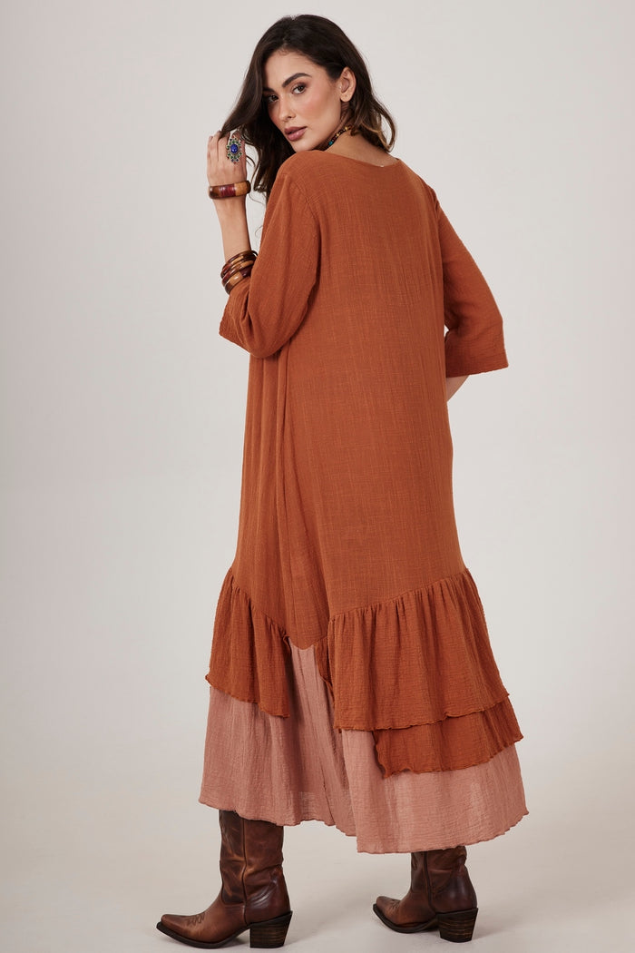 Vestido Midi Caramelo Escuro Yacamim C26