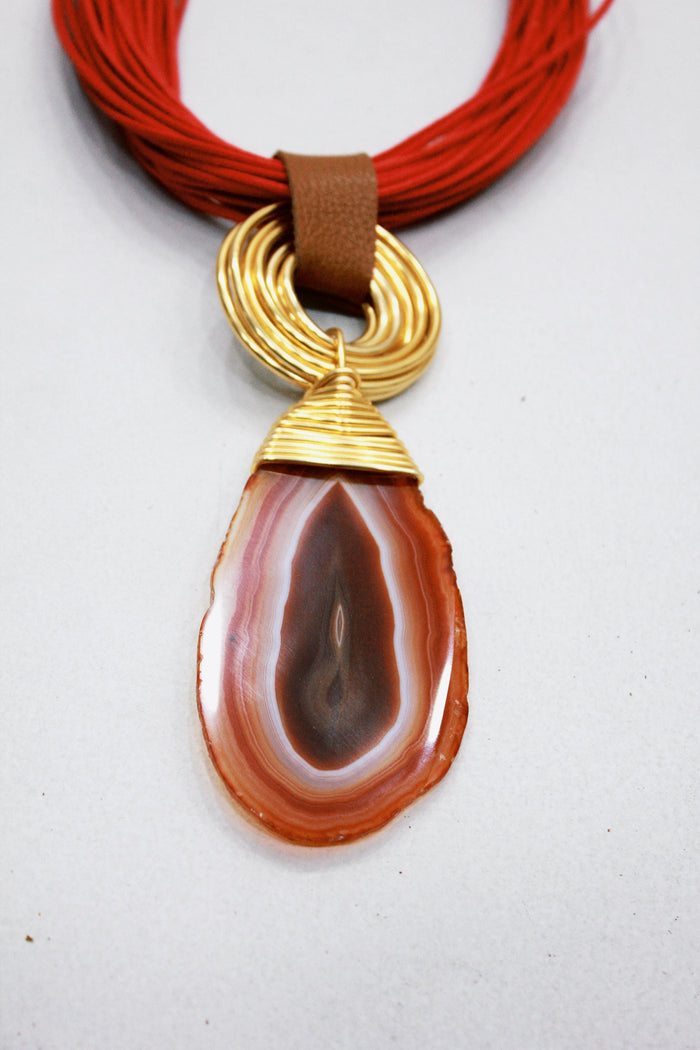 Colar Artesanal Com Pedra Ágata Yacamim #538