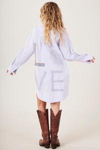 Camisa Ampla Com Bordado Exclusivo Love Azul Pastel Yacamim A19