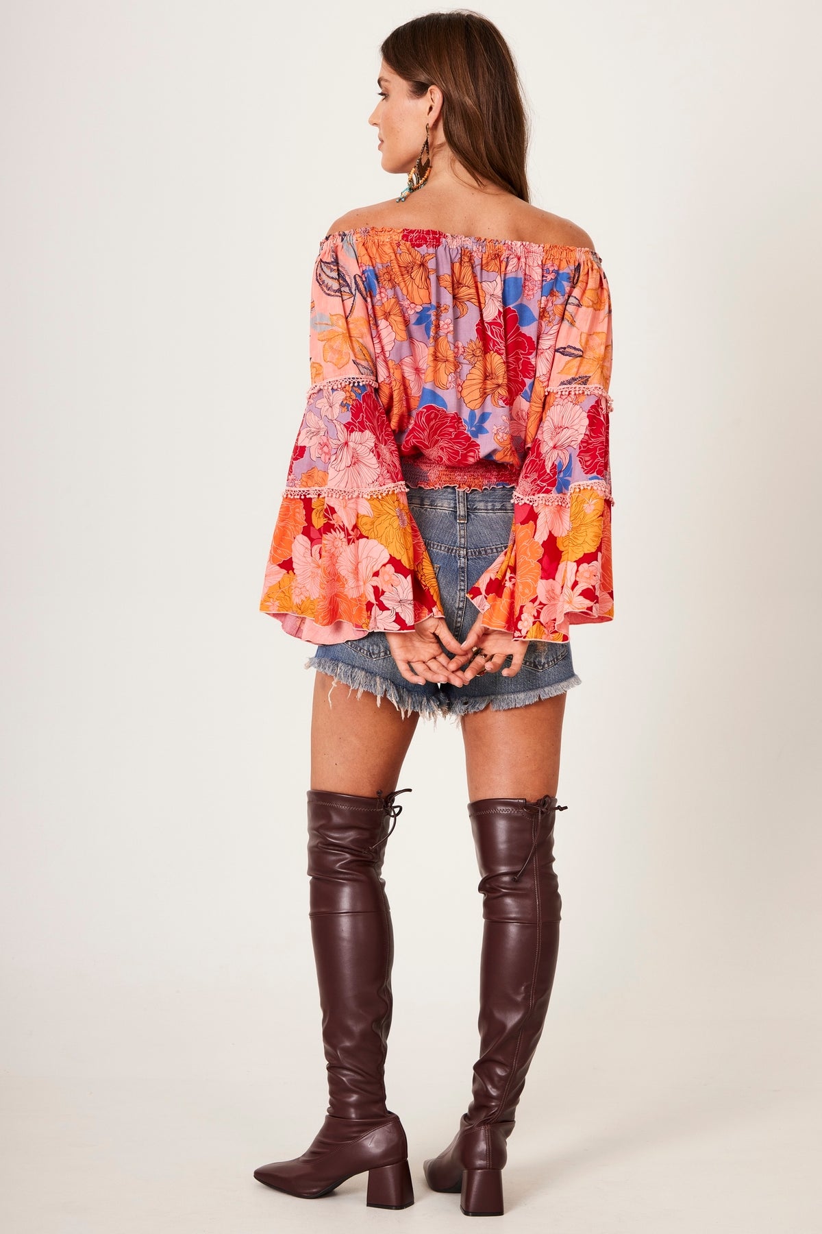 Bata Ciganinha Com Mangas Flare Rosa Patchwork Yacamim B8